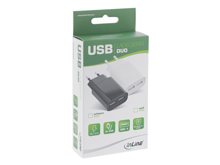 Inline USB Ladegerät DUO weiß, Netzteil 2-fach,