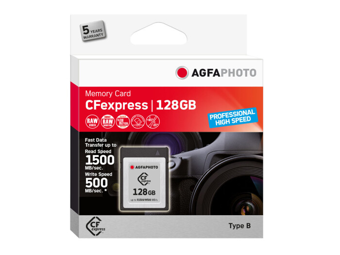 AGFA 128GB CFexpress-Karte Typ B 500MBs/1500MBs AGFA 128GB CFexpress-Karte Typ B 500MBs/1500MBs