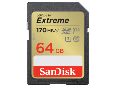 64GB SDXC Extreme 170MB/s V30 UHS-I U3, Class 10