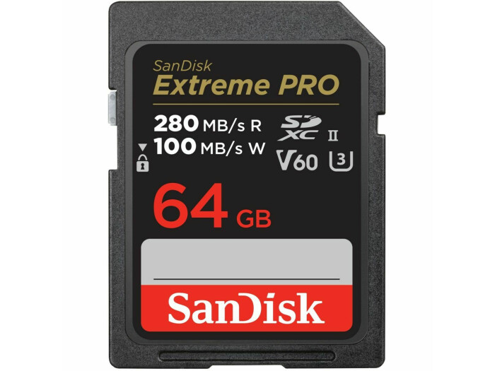 SanDisk 64GB SDXC ExtremePro R 280MB/s V60 UHS-II, Class SanDisk 64GB SDXC ExtremePro R 280MB/s V60 UHS-II, Class