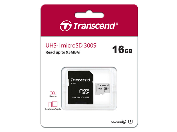 Transcend 16GB microSDHC-Karte 300S-A UHS-I U1 V10