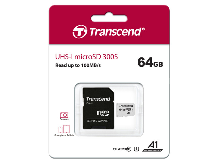 Transcend 64GB microSDXC-Karte 300S-A UHS-I U1 V10