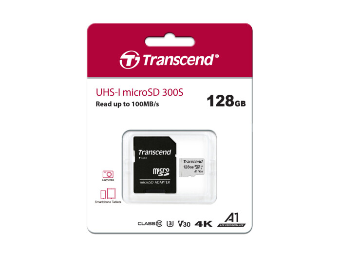 Transcend 128GB microSDXC-Karte 300S-A UHS-I U3 A1 V30