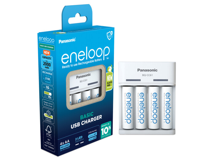 Panasonic eneloop BQCC61 inkl. 4xAA 2000 mAh, USB Charger