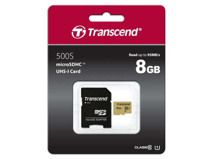 Transcend 8GB microSDHC-Karte 500S UHS-I U1 Cl10 95/60MB/s