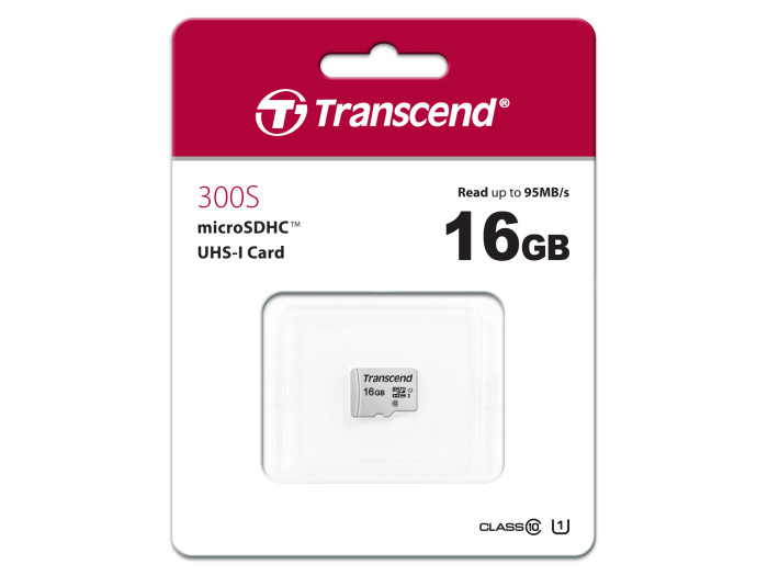 Transcend 16GB microSDHC-Karte 300S UHS-I U1 Cl10 95/45MB/s