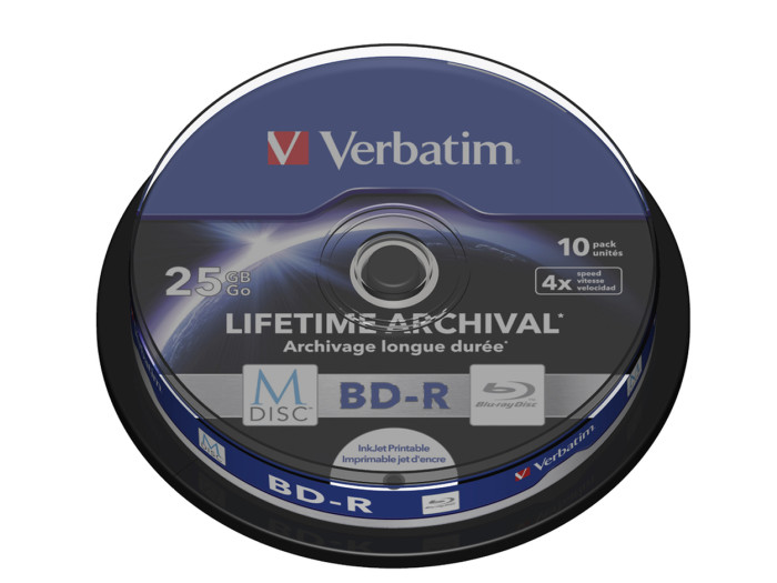 Verbatim M-DISC BD-R 25GB, 10er Cakebox, InkJet, White