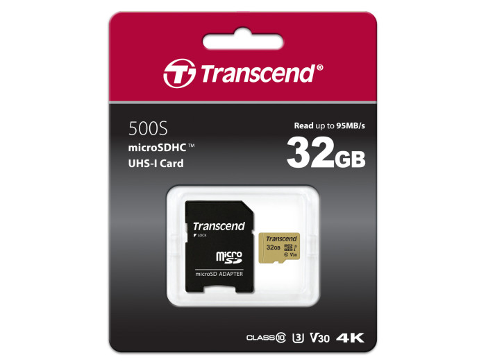 Transcend 32GB microSDHC-Karte 500S UHS-I U3 V30 95/60MB/s